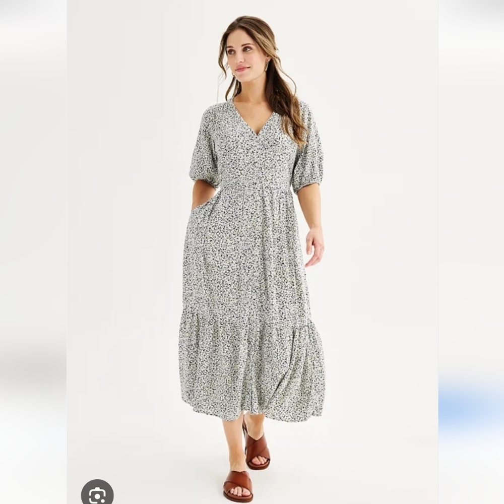 Floral Print V-Neck Maxi Dress Sz M